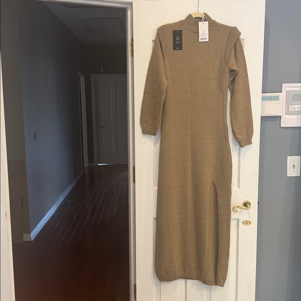 Tan Long Sleeve Knit Dress